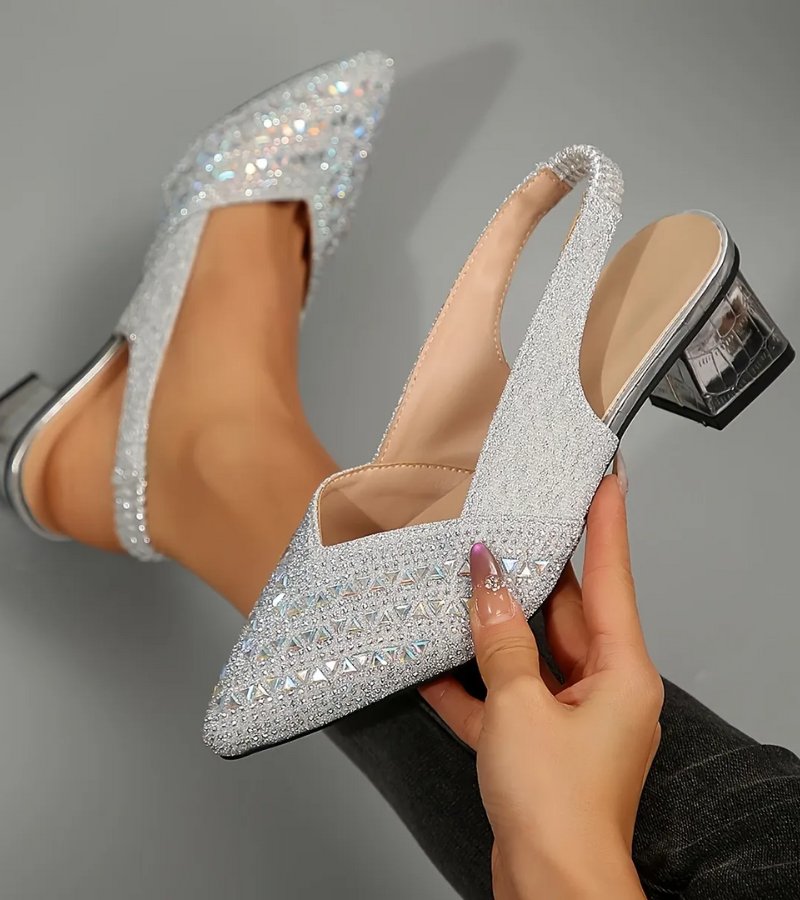 Bruna | Slingback Eleganti con Strass e Tacco Comodo