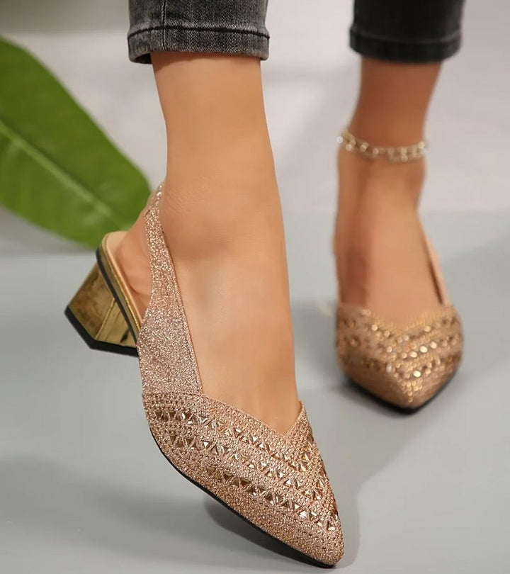 Bruna | Slingback Eleganti con Strass e Tacco Comodo