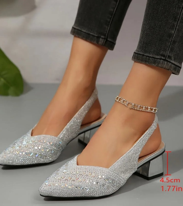 Bruna | Slingback Eleganti con Strass e Tacco Comodo