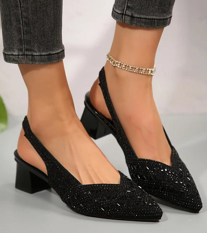 Bruna | Slingback Eleganti con Strass e Tacco Comodo