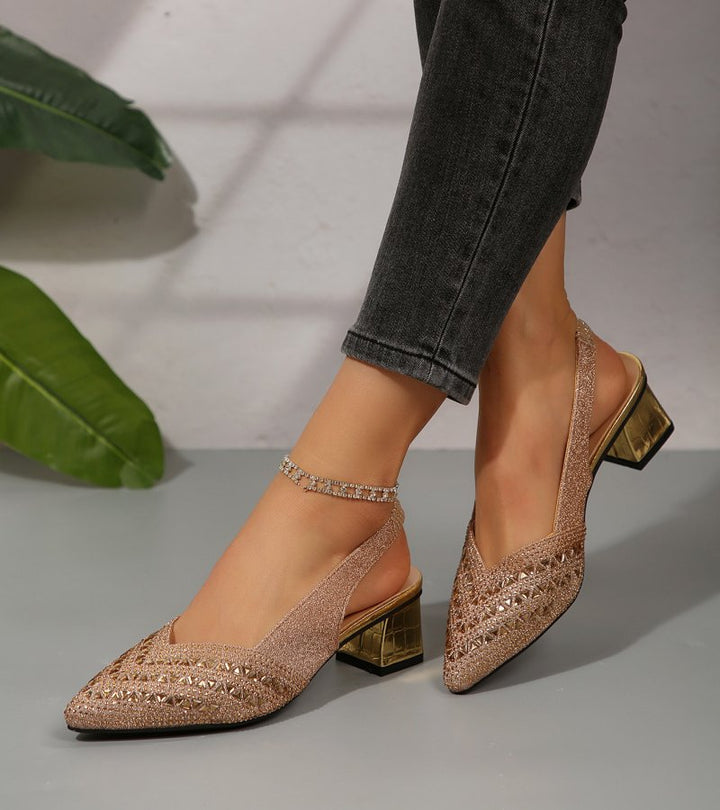 Bruna | Slingback Eleganti con Strass e Tacco Comodo