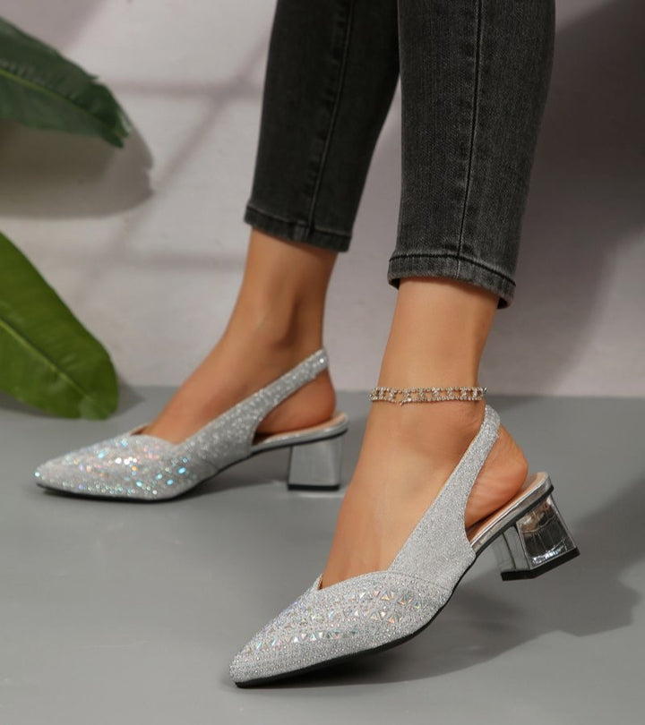 Bruna | Slingback Eleganti con Strass e Tacco Comodo