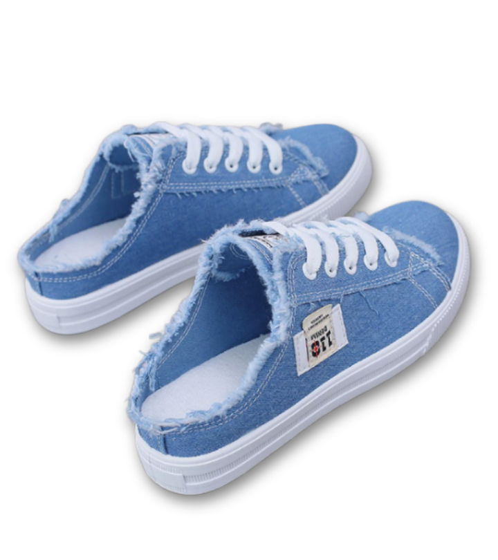 Lily | Le Nuove Sneaker Sabot Sfrangiate in Tessuto Denim