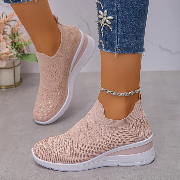 Oulella | Sneakers ortopediche, con zeppa in rete con strass